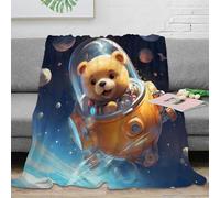 3D Printed Cute teddy bear Bedding Blanket Microfiber Ultra Soft Warm Bedding Space adventure Couch Blanket Wrinkle Resistant Machine Washable for Adults Couples Households 60x80inch(150x200cm)
