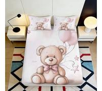 3D Printed Cute Teddy Bear Fitted Sheet Microfiber Deep Pocket Non-Slip Bedroom Bedding Teddy Bear Mattress Fitted Cover Washable 140x200x25cm
