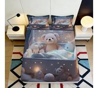 3D Printed Cute Teddy Bear Fitted Sheet Microfiber Deep Pocket Non-Slip Bedroom Bedding Teddy Bear Mattress Fitted Cover Washable Full Wrap 90x200x25cm