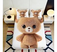 3D Printed Cute Teddy Bear Fitted Sheet Microfiber Deep Pocket Non-Slip Teddy Bear Mattress Fitted Cover Bedroom Bedding 140x200x25cm