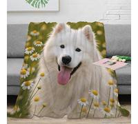 3D Printed Cute white dog Bed Blanket Microfiber Ultra Warm Thermal Bedding Soft Nature field photography Cosy Throw Machine Washable No Shedding for Men Women Kids Households 70×80inch(180x200cm)