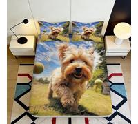 3D Printed Cute Yorkshire Terrier Fitted Sheet Microfiber Soft Non-Slip Dog Ball Bed Cover for Bedroom Dorm Decor 90x200x25cm
