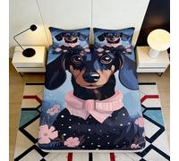 3D Printed Dachshund Dog Fitted Sheet Microfiber Soft Decor Floral Bed Cover for Bedroom Guest Room Mattress Protection 90x200x25cm