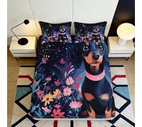 3D Printed Dachshund Floral Fitted Sheet Microfiber Non-Slip Deep Pocket Dachshund Mattress Fitted Cover Bedroom 140x200x25cm