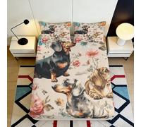 3D Printed Dachshund Floral Fitted Sheet Microfiber Soft Breathable Dog Pattern Mattress Cover Bedroom Home Decor 90x200x25cm