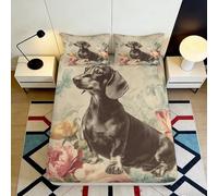 3D Printed Dachshund Floral Fitted Sheet Microfiber Soft Non-Slip Bed Sheet for Bedroom Decor Mattress Cover 90x200x25cm