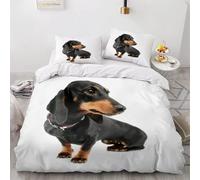 3D Printed Dachshund Small Double Bedding Sets Soft Microfibre Cute Animal Pets 3 Piece Duvet Cover Set Quilt Cover 155x220 cm with Zipper Closure and 2 Pillowcases G.1936