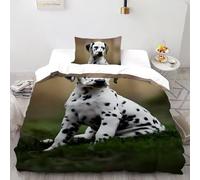 3D Printed Dalmatian Quilt Cover Cute Pet Animal Bedding Set 2 Pieces Luxury Microfiber with Pillowcases,Hidden Zipper for Kid Teens Single(135x200cm) Room Decor