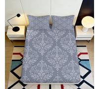 3D Printed Damask Pattern Fitted Sheet Microfiber Grey Elegant Floral Mattress Cover for Bedroom Guest Room Protection Decor 90x200x25cm
