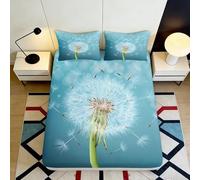 3D Printed Dandelion Fitted Sheet Microfiber Deep Pocket Non-Slip Bedroom Bedding Dandelion Mattress Fitted Cover Elastic Edge 140x200x25cm