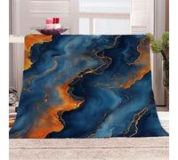 3D Printed Dark Blue And Orange Marble Flannel Fleece Blanket （270GSM） The Beauty Of Natural Art Super Cozy 150x200 cm Double Size Fade Resistant Home Decor Gift - Machine Washable