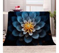3D Printed Dark Blue Petals, Golden Stamens-A Flannel Fleece Blanket (270GSM) Bohemian Style Super Cozy 130x150 cm single Size Fade Resistant Home Decor Gift - Machine Washable