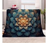 3D Printed Dark Blue Petals, Golden Stamens-M Flannel Fleece Blanket (270GSM) Bohemian Style Super Cozy 130x150 cm single Size Fade Resistant Home Decor Gift - Machine Washable
