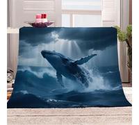 3D Printed Dark Cloud Whale Jumps Out Of Huge Waves Flannel Fleece Blanket (270GSM) Marine Animals Super Cozy 270x230 cm King Size Fade Resistant Home Decor Gift - Machine Washable