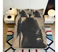 3D Printed Dark Fantasy Knight Fitted Sheet Microfiber Soft Black Medieval Skull Bed Cover Bedroom Decor 90x200x25cm
