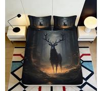 3D Printed Dark Forest Deer Fitted Sheet Microfiber Soft Black Elk Mattress Cover Bedroom Decor Protection 90x200x25cm