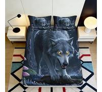3D Printed Dark Wolf Fitted Sheet Microfiber Soft Breathable Forest Night Mattress Cover Bedroom Decor 120x200cm 90x200x25cm