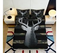 3D Printed Deer Antler Fitted Sheet Microfiber Soft Black Stripe Forest Mattress Cover for Bedroom Guest Room Decor 90x200x25cm