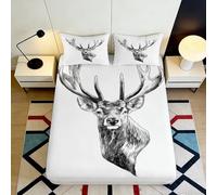 3D Printed Deer Antler Fitted Sheet Microfiber Soft White Black Sketch Mattress Cover for Bedroom Guest Room Decor 90x200x25cm
