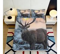 3D Printed Deer Forest Fitted Sheet Microfiber Soft Non-Slip Elk Sunset Mattress Cover Bedroom Decor 90x200x25cm