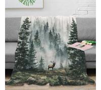3D Printed deer scene Living Room Throw Microfiber Soft Warm Bedding Breathable Nature landscape Cozy Throw Blanket Machine Washable No Shedding for Students Gamers Teens 50x60inch(127x152cm)