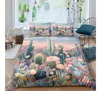 3D Printed Desert cacti bloom Bedding Cover Microfiber Botanical fantasy art Bed Cover Soft Comfortable Fade Resistant Quick Drying for Home Family Daily Use Super king（260x220cm）