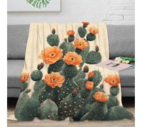 3D Printed Desert cactus blooms Thermal Blanket Microfiber Warm Thermal Bedding Soft Botanical art Fluffy Blanket Luxurious Gift for Friends Colleagues Loved Ones 70×80inch(180x200cm)