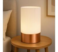 3D Printed Design, Modern Table Lamp - Copper Coloured Base with Ribbed White Shade - Minimalist Accent Light for Bedroom, Living Room, or Office