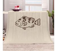 3D Printed Detailed Depiction Of Spotted Fish Flannel Fleece Blanket （270GSM） Retro Line Style Super Cozy 270x230 cm King Size Fade Resistant Home Decor Gift - Machine Washable