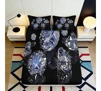 3D Printed Diamond Crystal Fitted Sheet Microfiber Soft Black Gem Bed Cover for Bedroom Dorm Mattress Protection Decor 90x200x25cm