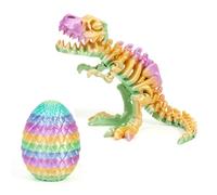3D Printed Dinosaur Egg with Articulated T-Rex Toy Inside - Fun Fidget Dino Figure, Poseable Figure, Gradient Colour Desk Decor, Stress Relief Gift Idea (Colourful)