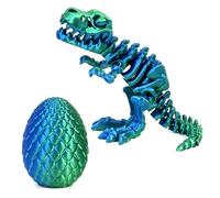 3D Printed Dinosaur Egg with Articulated T-Rex Toy Inside - Fun Fidget Dino Figure, Poseable Figure, Gradient Colour Desk Decor, Stress Relief Gift Idea (Green)