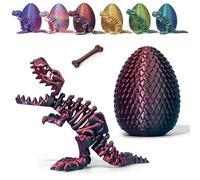 3D Printed Dinosaur Eggs with Dinosaurs Inside, Mystery Crystal Dinosaur Flexible Rex Toys with Bone, Full Articulated Fidget Dragon, Home Office Desk Decor Gift for Adult (Black & Red)