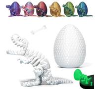 3D Printed Dinosaur Eggs with Dinosaurs Inside, Mystery Crystal Dinosaur Flexible Rex Toys with Bone, Full Articulated Fidget Dragon, Home Office Desk Decor Gift for Adult (White Luminous)