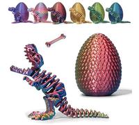 3D Printed Dinosaur Eggs with Dinosaurs Inside, Mystery Crystal Dinosaur Flexible Rex Toys with Bone, Full Articulated Fidget Dragon, Home Office Desk Decor Gift for Adult (Red & Yellow & Blue)