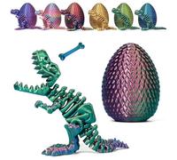 3D Printed Dinosaur Eggs with Dinosaurs Inside, Mystery Crystal Dinosaur Flexible Rex Toys with Bone, Full Articulated Fidget Dragon, Home Office Desk Decor Gift for Adult (Red & Blue & Green)
