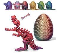 3D Printed Dinosaur Eggs with Dinosaurs Inside, Mystery Crystal Dinosaur Flexible Rex Toys with Bone, Full Articulated Fidget Dragon, Home Office Desk Decor Gift for Adult (Red & Gold)