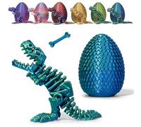 3D Printed Dinosaur Eggs with Dinosaurs Inside, Mystery Crystal Dinosaur Flexible Rex Toys with Bone, Full Articulated Fidget Dragon, Home Office Desk Decor Gift for Adult (Green & Blue)