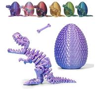 3D Printed Dinosaur Eggs with Dinosaurs Inside, Mystery Crystal Dinosaur Flexible Rex Toys with Bone, Full Articulated Fidget Dragon, Home Office Desk Decor Gift for Adult (Light Purple)