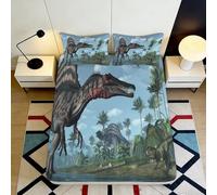 3D Printed Dinosaur Jungle Fitted Sheet Microfiber Soft Breathable T-Rex Bed Cover for Bedroom Dorm Decor 90x200x25cm