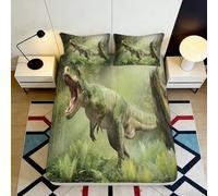 3D Printed Dinosaur Jungle Fitted Sheet Microfiber Soft Green T-Rex Bed Cover for Bedroom Dorm Decor Mattress Protection 90x200x25cm