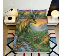 3D Printed Dinosaur Paradise Fitted Sheet Microfiber Non-Slip Deep Pocket Jurassic Bedroom Bedding Dinosaur Theme Mattress Fitted Cover for Adults Teens 120x200x25cm