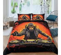 3D Printed DJ Monkey Quilt Cover, Microfiber Duvet Cover Hidden Zipper for
