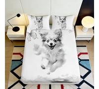 3D Printed Dog Design Fitted Sheet Microfiber Deep Pocket Bedroom Decor Dog Mattress Fitted Cover Non-Slip for Adults Teenagers 90x200x25cm