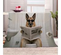 3D Printed Dog Sitting On Toilet Reading Newspaper Flannel Fleece Blanket (270GSM) Humorous Fantasy Style Super Cozy 270x230 cm King Size Fade Resistant Home Decor Gift - Machine Washable