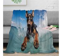 3D Printed Dog swimming Cosy Throw Microfiber Ultra Soft Warm Bedding Pet beach adventure Living Room Throw Anti Static Fade Resistant for Apartment Dwellers Renters Teens 60x80inch(150x200cm)