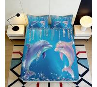 3D Printed Dolphin Blue Fitted Sheet Microfiber Soft Breathable Crystal Pattern Bed Cover for Bedroom Dormitory Guest Room Mattress Protection Decor 200x200x25cm