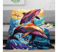 3D Printed Dolphin swimming Throw Blanket Microfiber Soft Warm Bedding Breathable vibrant ocean art Warm Blanket Lightweight All Season for Dorm Dwellers University Students 60x80inch(150x200cm)