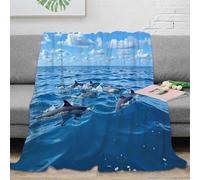 3D Printed Dolphins swimming Couch Blanket Microfiber Warm Soft Bedding Cosy Ocean wildlife scene Living Room Throw Thoughtful Gift for Parents Grandparents Family Members 50x60inch(127x152cm)