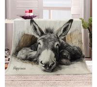 3D Printed Donkey Sleeping Peacefully In The Haystack Flannel Fleece Blanket (270GSM) Sketch Style Super Cozy 270x230 cm King Size Fade Resistant Home Decor Gift - Machine Washable